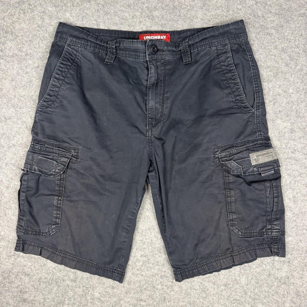 Unionbay Mens Cargo Shorts Black Cotton Stretch Multi Pocket Flat Front Size 32